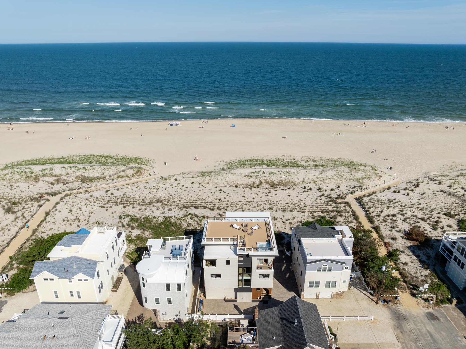Aerial of an oceanfront home steps from the beach, Ship Bottom, Long Beach Island, NJ