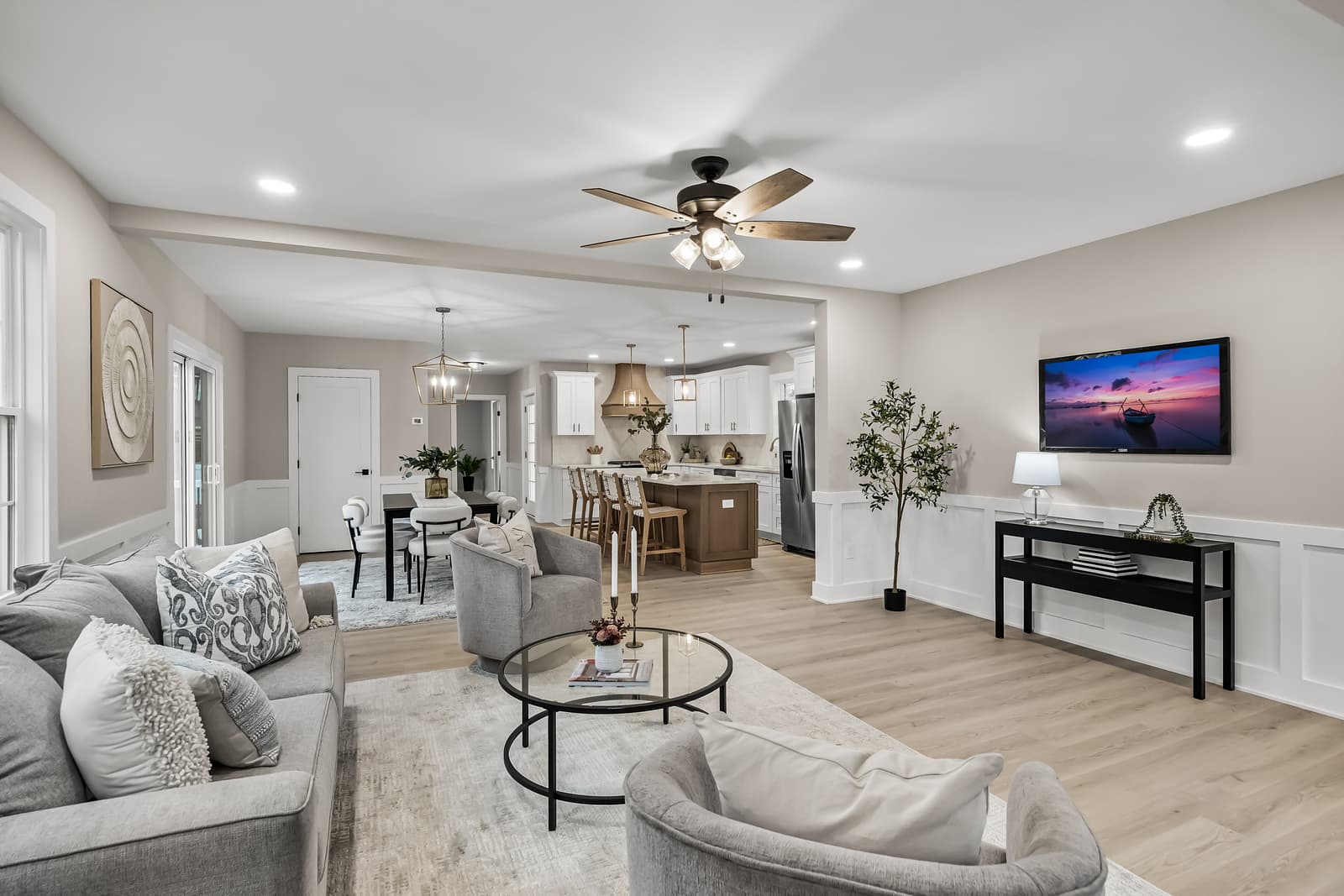 Open-concept living room and kitchen in a Haddon Township, NJ home