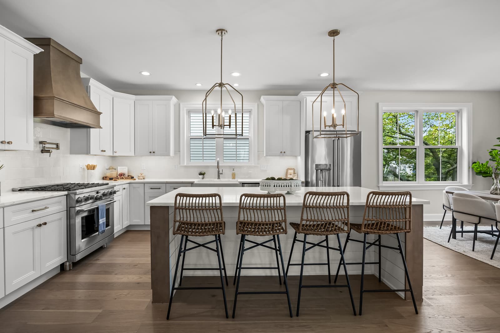 Bright white kitchen with a large island in Haddon Township, NJ
